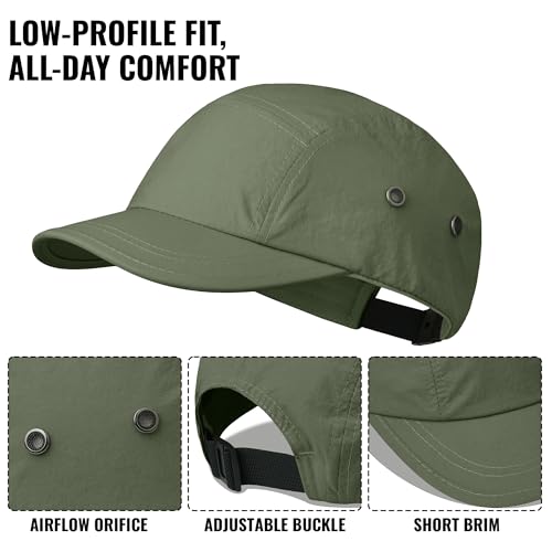 Short Brim 5 Panel Baseball Cap - Quick Dry Outdoor Sports Hat - Green, One Size