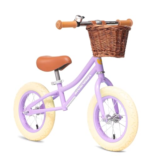 ACEGER 12-Inch Purple Kids Balance Bike with Basket, Lightweight Toddler Bicycle for 2-5 Years