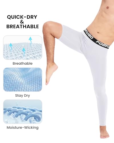 Men's Basketball Compression Pants Full Length Single Leg Tights - White Left Medium