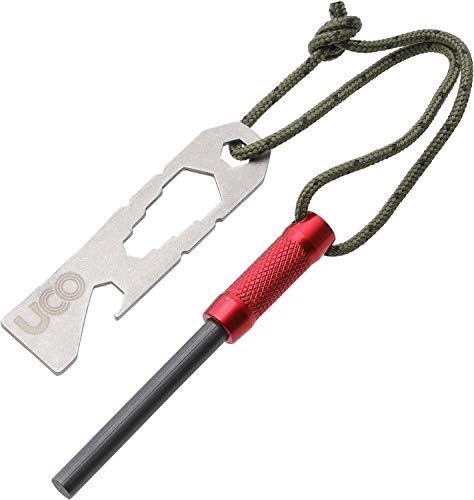 UCO Survival Fire Striker with Tether & Multitool - Red