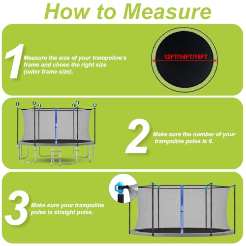 15Ft Trampoline Net Replacement for 6 Straight Poles - UV-Proof Safety Enclosure (Variation of Fits for 15Ft Trampoline Frame)