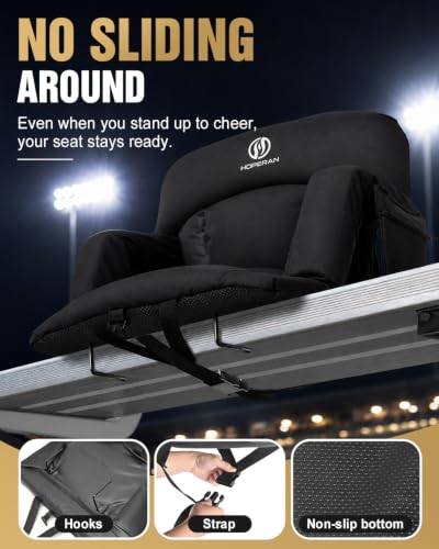 HOPERAN 23-Inch Deep Black Stadium Bleacher Seat, Extra Thick 4.3" Cushion, Adjustable Back Support