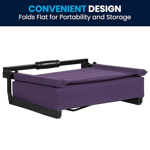 Ultra-Padded Folding Stadium Chairs Set of 2 - Portable Bleacher Seats with Handle, Supports 500 lbs, Dark Purple