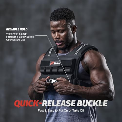 ZELUS Adjustable Weighted Vest Men 45LB Black for Strength & Cardio Training