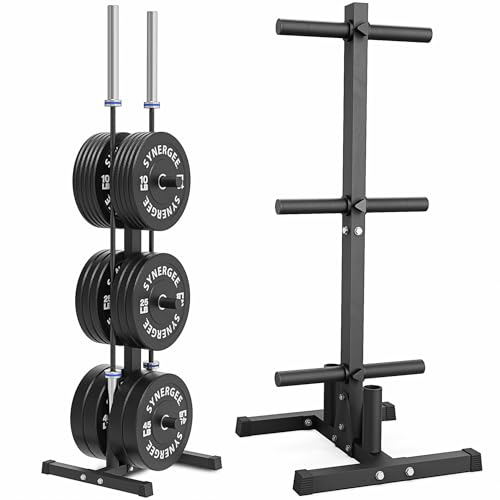 Synergee Olympic Plate & Barbell Storage Rack - Heavy Duty Vertical Weight Holder