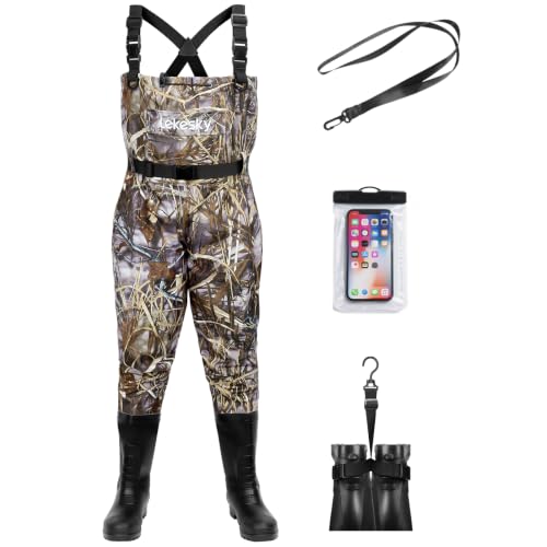 Lekesky Fly Fishing Chest Waders with Boots - Camo M11, Waterproof, 2-Ply Nylon/PVC