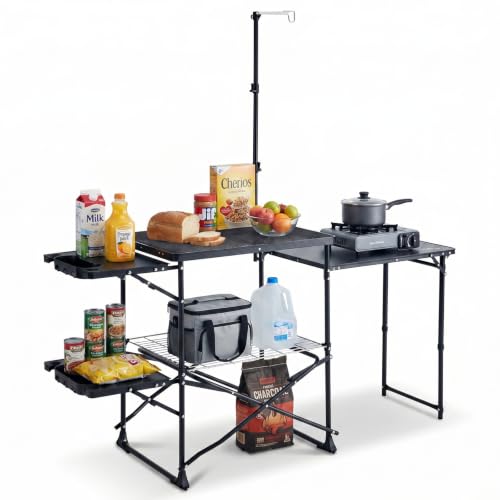 Portable Folding Camping Kitchen Station with Heat-Resistant Top for Outdoor Grilling