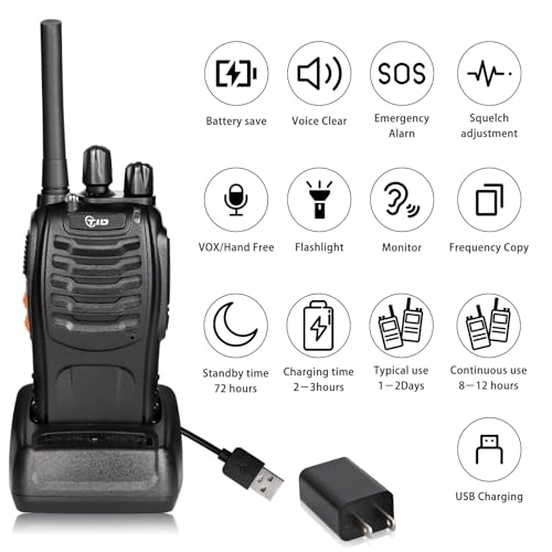 TIDRADIO 5.5-Mile Long Range Walkie Talkies with Upgrade Earpiece - 10 Pack FCC Certified