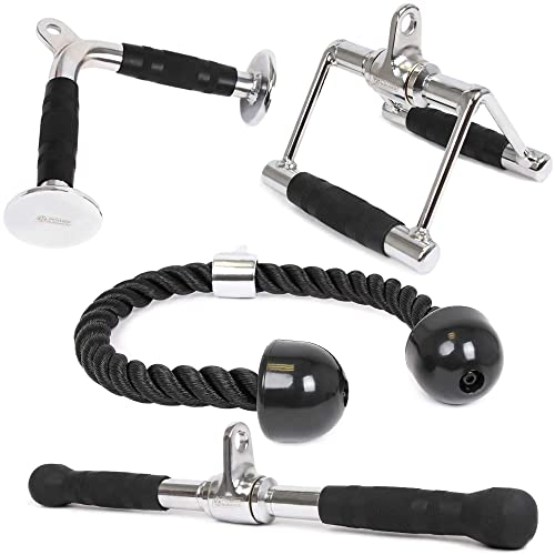 Triceps Pull Down Cable Attachment Set for Home Gym - Nylon Braided Ropes & Steel Handles