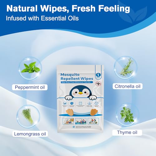 Natural Mosquito Repellent Wipes 30 pcs DEET-Free Travel Insect Repellent