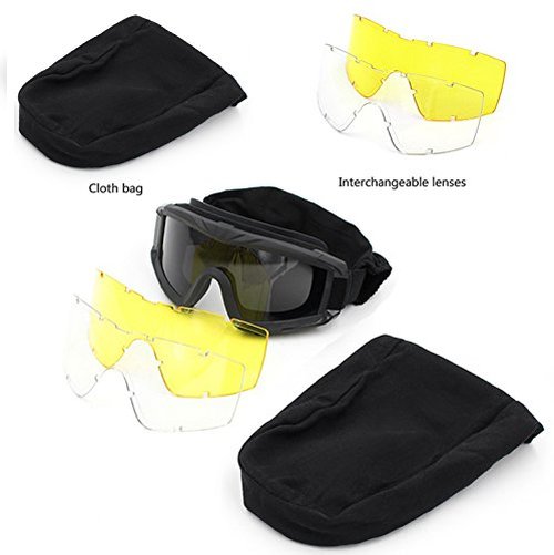 VEWOE Airsoft Tactical Goggles Anti-fog Military Glasses with 3Interchangable Lens, Safety-Goggles for Shooting Hunting