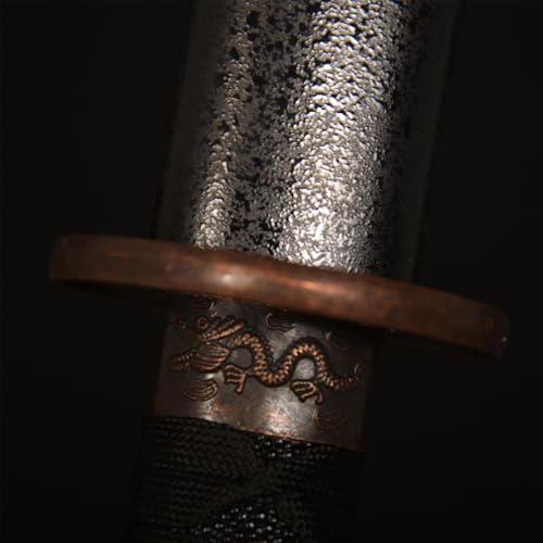 Black Japanese Katana Sword Set - Hand Cast 1065 Carbon Steel, Dragon Guard, Display Stand - Pure Black