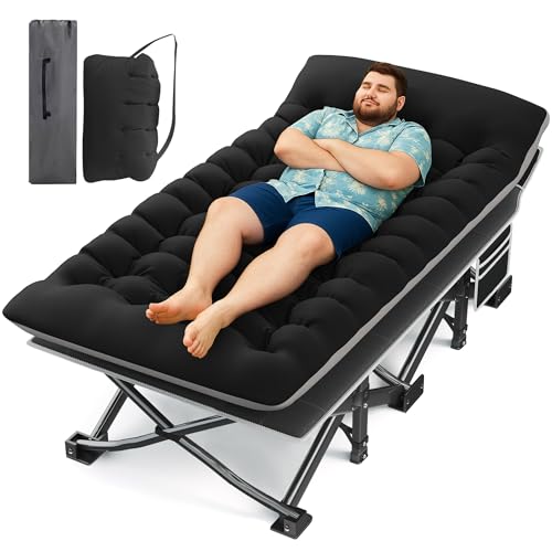 Black 32-Inch Extra Wide Camping Cot with Mattress - Heavy Duty Adult Sleeping Bed