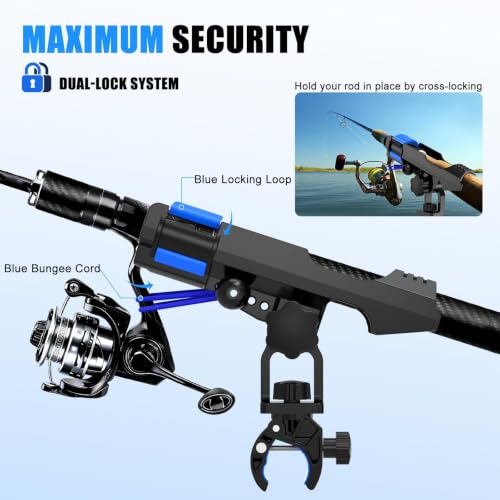 VEXPLO Clamp On Rod Holder for Fishing Boat Round Rail Mount Black 2