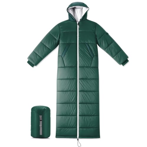 Macarrie Green Wearable Sleeping Bag for Adults with Sleeves - 0°C Insulated Portable Camping Gear