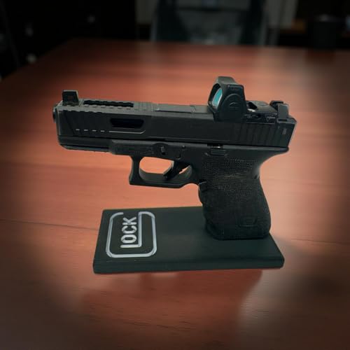Black Pistol Display Stand for Handguns Made in USA - White Letters