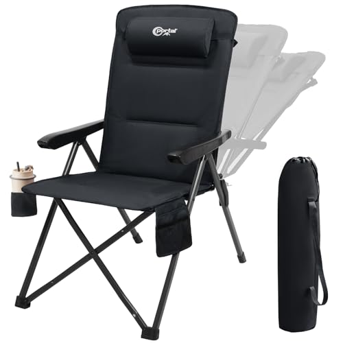 Portal Black Reclining Camping Chair with Adjustable Lumbar Support, 1 Pack
