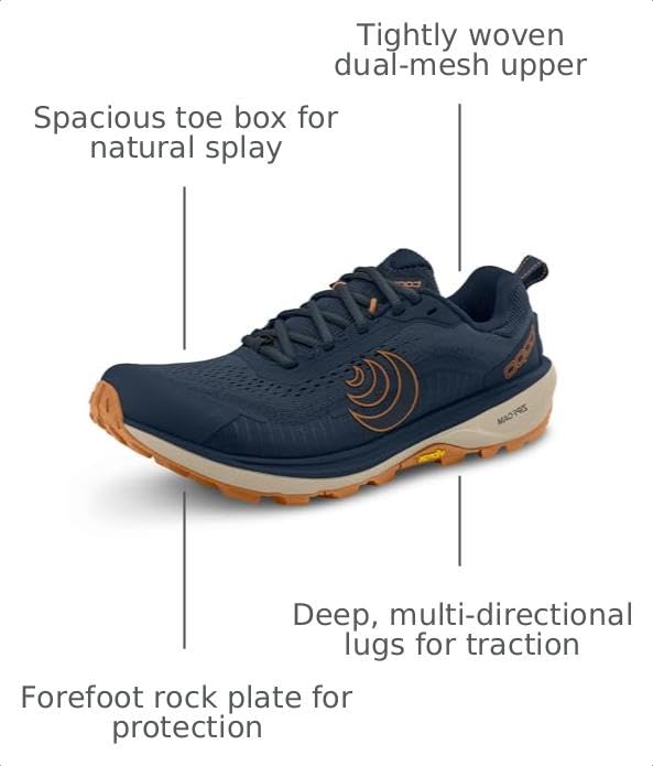 Topo Athletic Men's Terraventure 5 Trail Running Shoes Navy/Orange 10.5 - Comfortable 3MM Drop Athletic Shoes