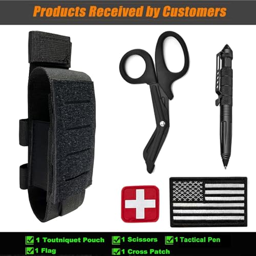 Heavy Duty Laser Cut Molle Tourniquet Holder with Shears & Pen Pouch - Black