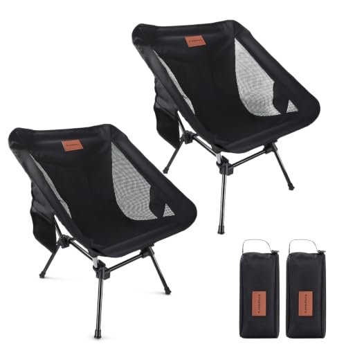 Eosphora 2 Pack Black Lightweight Camping Chairs for Adults & Teens