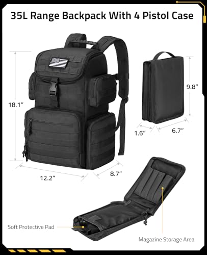 CVLIFE Tactical Range Backpack for Handguns - Black, Medium Capacity