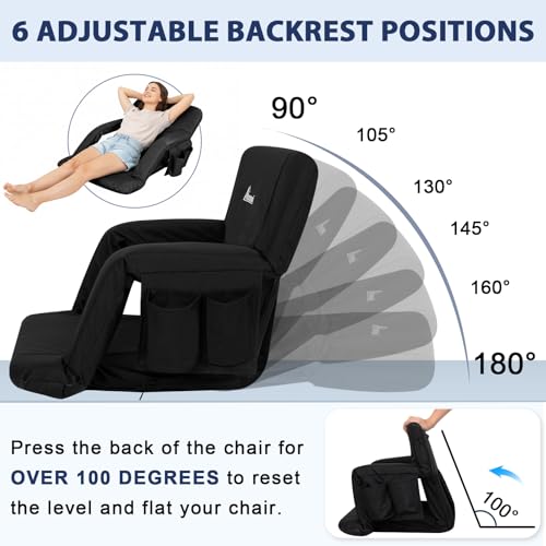 Romswi 21-Inch Foldable Stadium Seats with Back Support & Armrests - 6 Adjustable Angles
