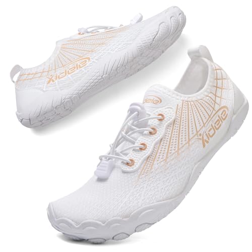 Water Shoes for Men and Women, Barefoot Aqua Socks, Wide Fit, Beige, 9 Women / 8 Men