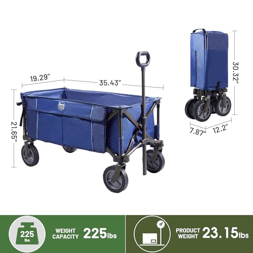 TIMBER RIDGE Blue Collapsible Folding Wagon Cart - Heavy Duty Utility Beach Garden Camping Grocery