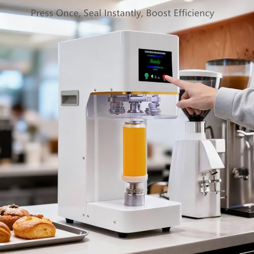 White Commercial Soda Can Sealer Machine, Adjustable Height, Automatic Can Sealer for Aluminum & Plastic Cans