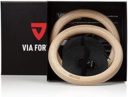 VIA Fortis® Premium Wooden Gym Rings - Extra Wide Straps & Workout Guide for Calisthenics | Crossfit