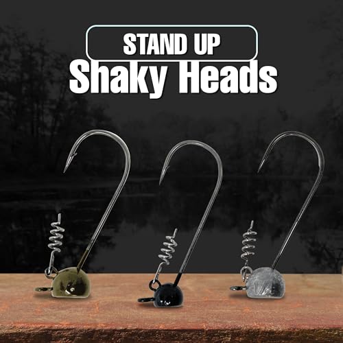 Reaction Tackle Stand-Up Shaky Head Jigs for Bass Fishing - Green Pumpkin / 1/8 Oz - 5 Pack