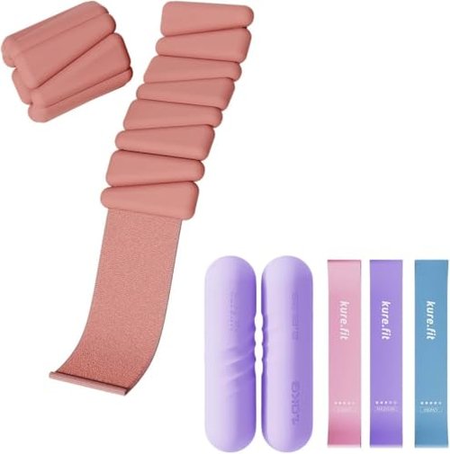 kure.fit Peach Wrist & Ankle Weights + Purple Hand Weight Bars Bundle Set