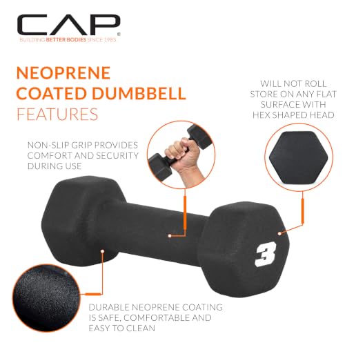 CAP 100 lb Neoprene Dumbbell Set with Rack - Non-Slip Hex Design