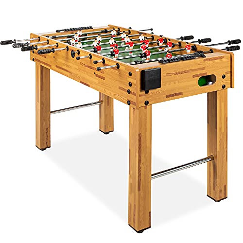 Brown 48-Inch Foosball Table for Kids & Adults with Cup Holders, Ergonomic Handles, Chrome Steel Bars