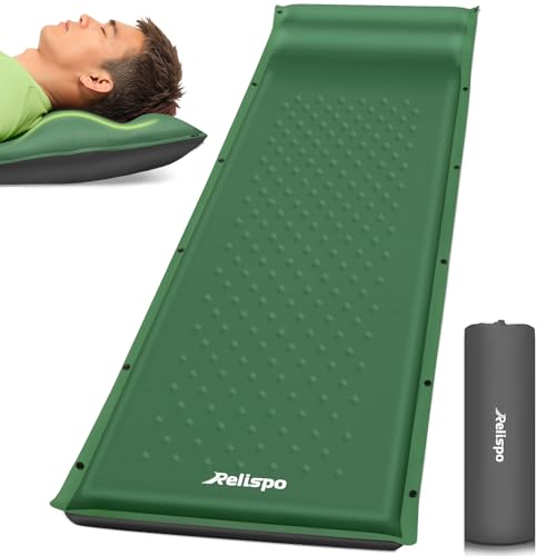 Self-Inflating Camping Sleeping Pad with Built-in Pillow - Green, 8 R-Value, 4 Season