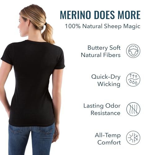 Woolly Women's 95% Merino Wool V-Neck T-Shirt - X-Large Charcoal, Travel & Everyday
