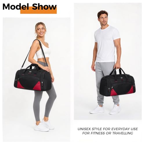Large 55L Gym Duffle Bag for Men & Women - Black Red Sports Travel Bag