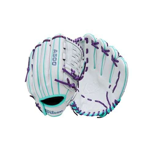 Wilson 2026 A500 Siren 12 Inch Fastpitch Softball Glove - Right Hand, White/Seafoam/Purple