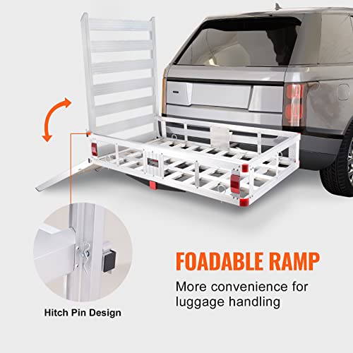 50 x 29.5 x 8.7 Inch Hitch Cargo Carrier with Folding Ramp - Aluminum 500lbs