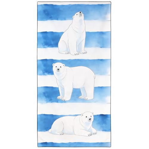 Oversized Polar Bear Beach Towel 36x72 Watercolor Stripe Microfiber Quick Dry
