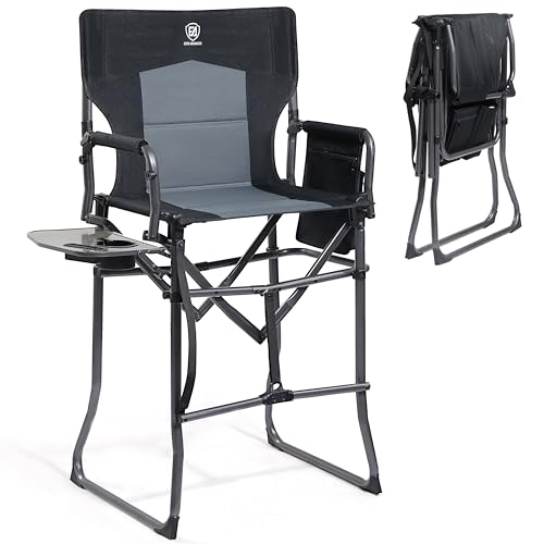 Ever Advanced 30.7-Inch Tall Portable Camping Directors Chair with Side Table & Pockets, Black Grey