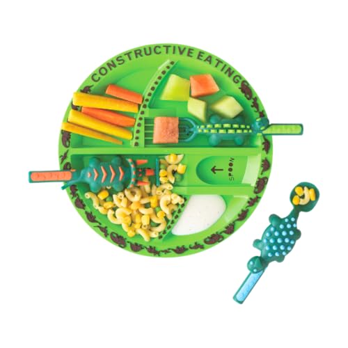 Constructive Eating Dinosaur Toddler Plate and Utensils Set - Made in USA