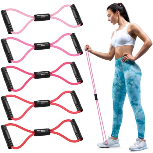 Pink Resistance Bands Set with Handles - Figure 8 Fitness Bands, 5pcs