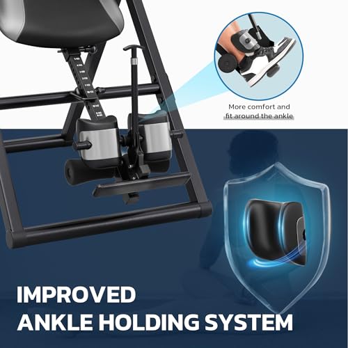 YOLEO Inversion Table for Back Pain Relief with Removable Lumbar Pad - Grey/Black, Foldable, Adjustable Safety System ITX320