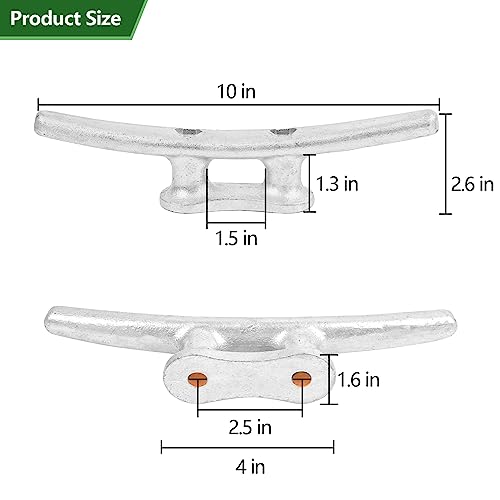 10 Inch Galvanized Dock Cleats with Bolts - 6 Pack for Boat Docks, Piers & Marine Use