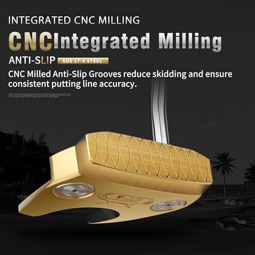 PGM TUG024 Gold 35-Inch CNC Milled Low-CG Golf Putter with Oversized Grip and Alignment Line