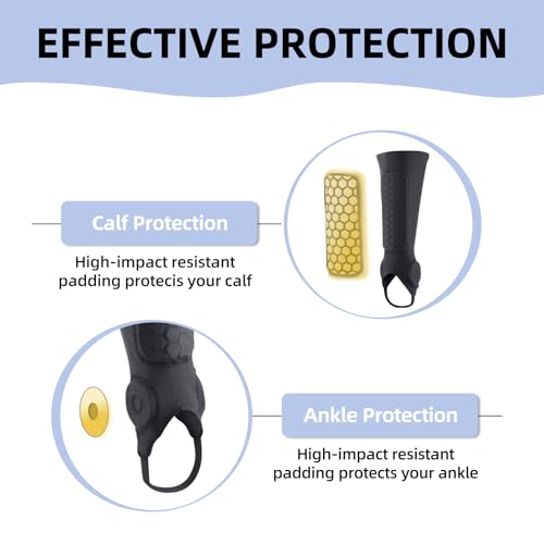 Youth and Adult Soccer Shin Guards with Calf and Ankle Protection - Small Black