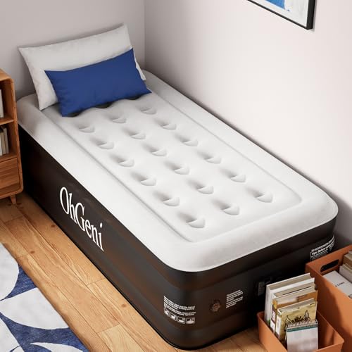 OhGeni Twin Air Mattress with Built-In Pump, 18 Inch Raised Bed - Black, Twin