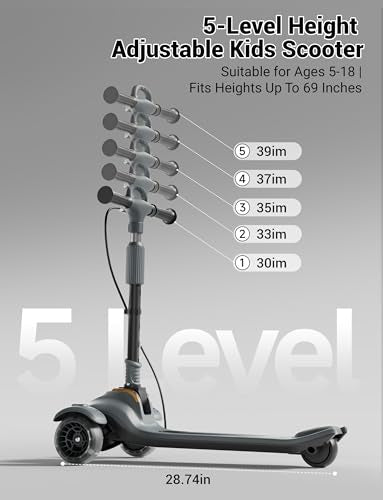 Aeneadbaby Kids & Adult Black Scooter with Dual Brakes, Lights, 5-Level Adjustable & Folding