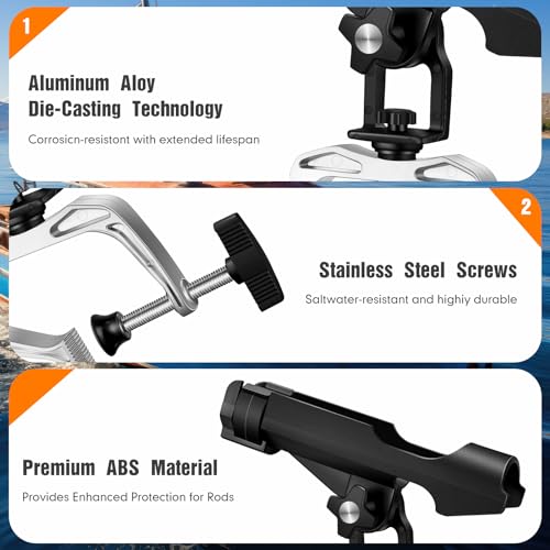 6-Pack Boat Fishing Rod Holders - 360° Adjustable Clamp for Kayak Canoe Raft